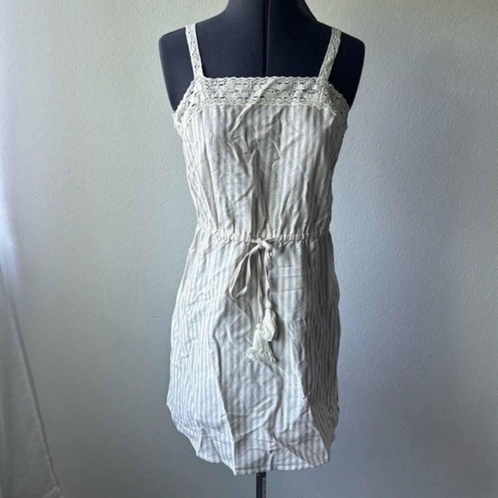 Derek heart dress white tan pinstriped lace size medium